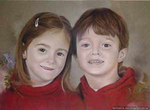 Retrato a pastel de dos hermanos