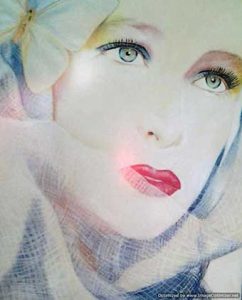 Retrato a pastel de mujer con velo