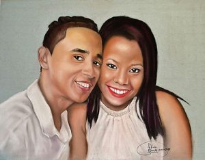 Retrato pintado en pastel de pareja