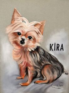 Retrato pintado a pastel de la perrita Kira