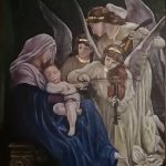 Cuadro de Ángeles tocando sinfonia pintado a óleo