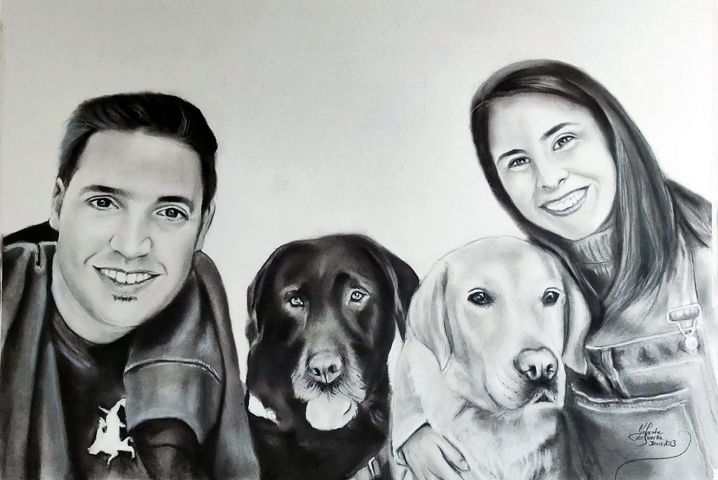 Carboncillo y lápiz pintura a mano